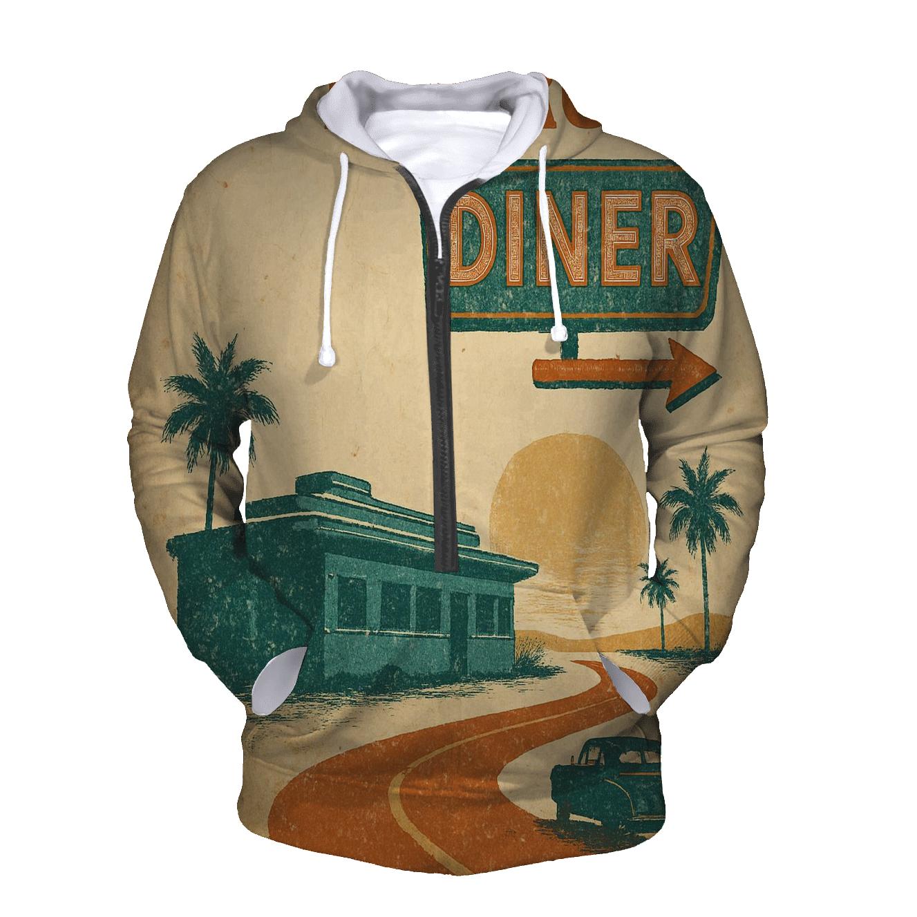 Vintage Travel Poster Roadside Diner premium hoodies
