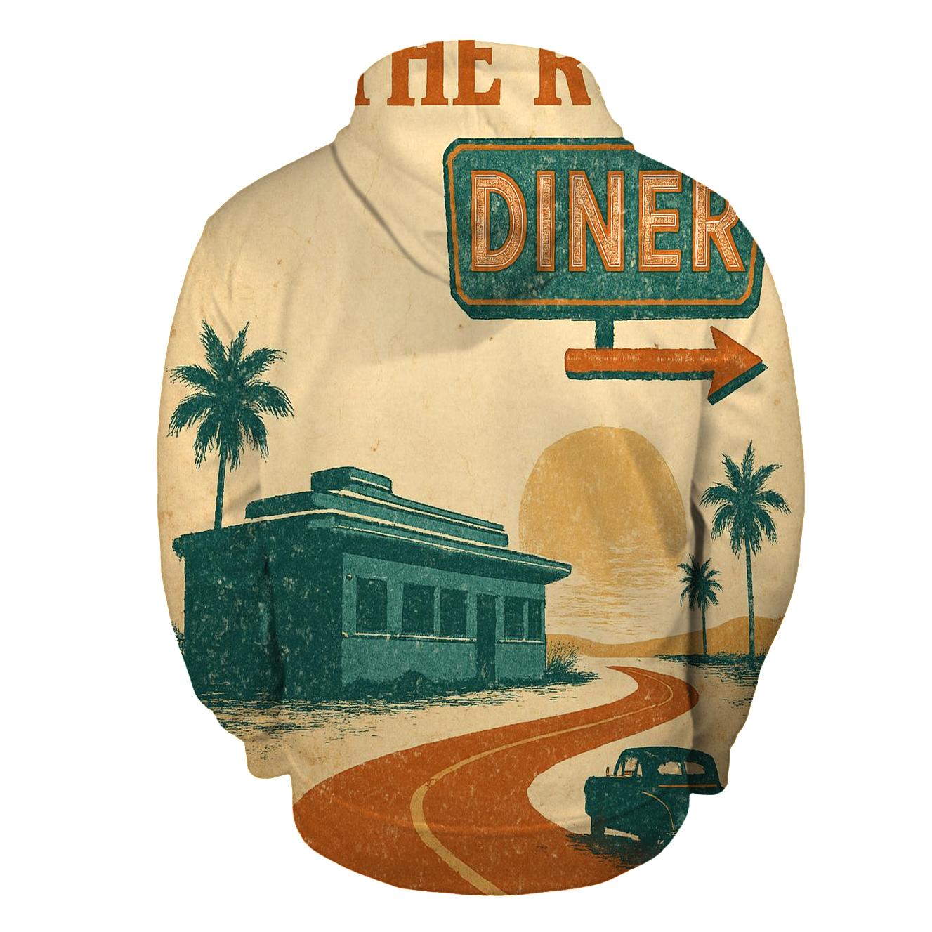 Vintage Travel Poster Roadside Diner premium hoodies