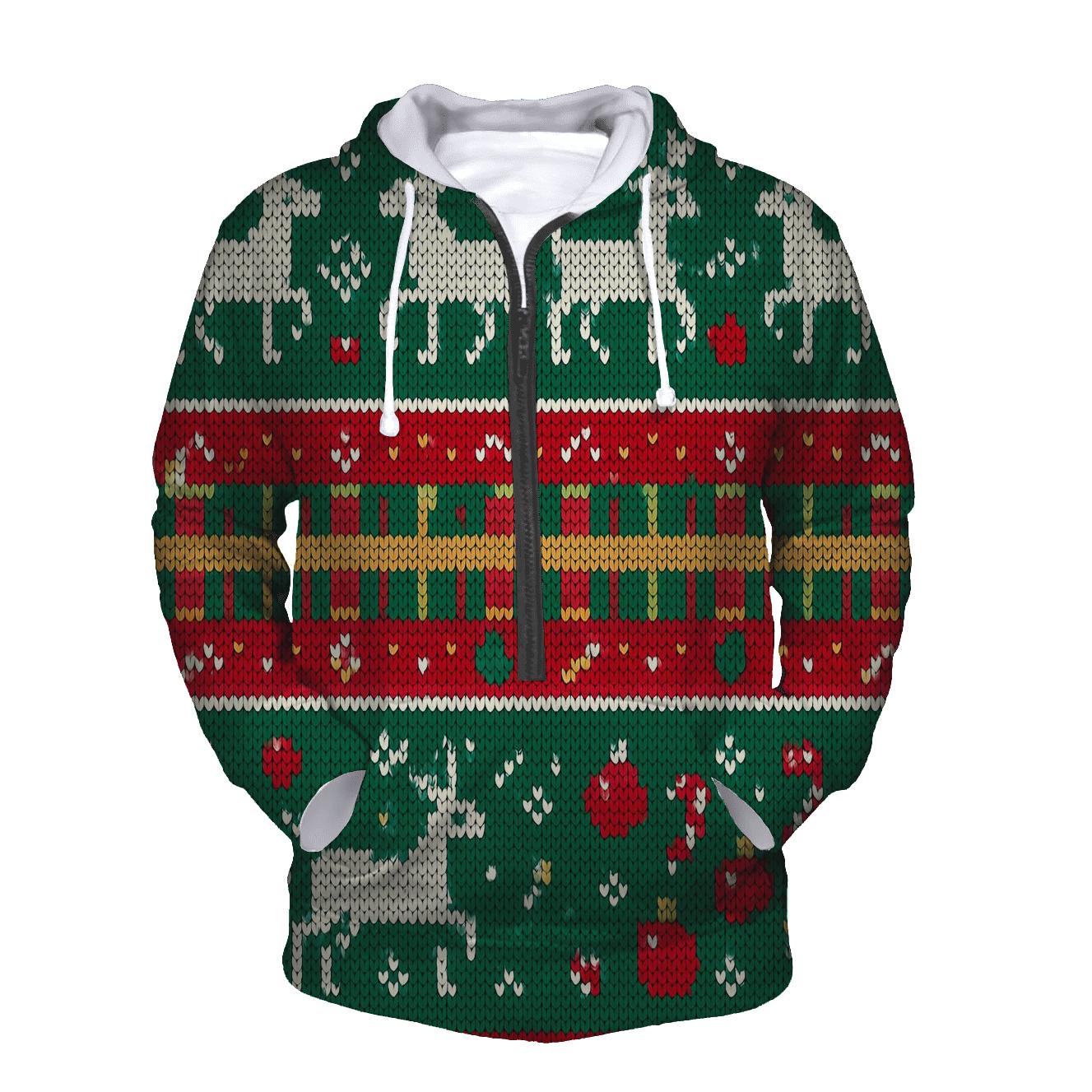 Tinsel Reindeer Plaid Stitch Design lightweight hoodies