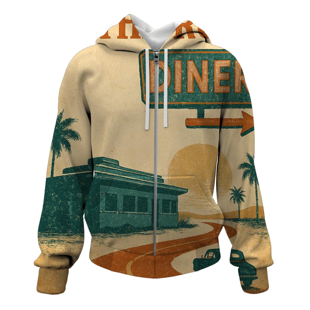 Vintage Travel Poster Roadside Diner hoodie styles