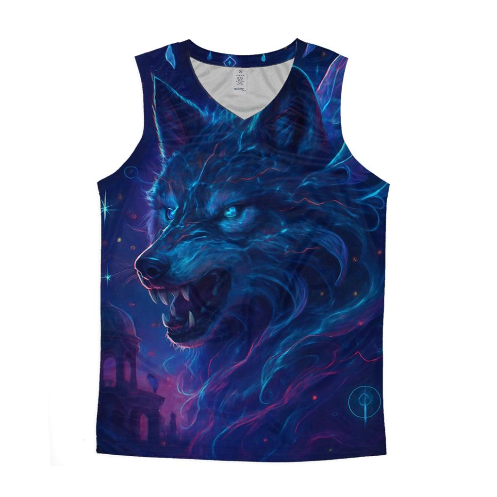 Nebula Sentinel Wolf cotton sleeveless tops