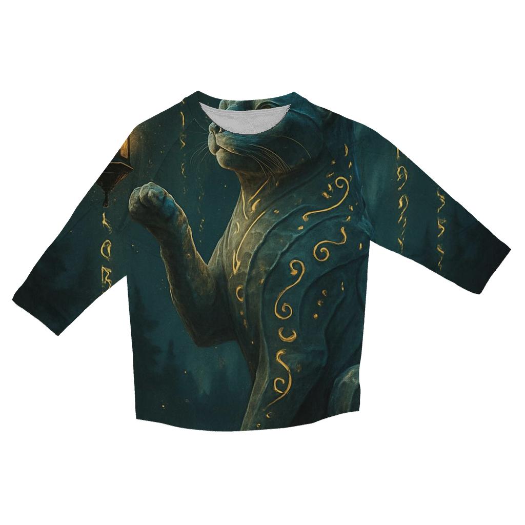 Mystic Guardian Cat Totem stylish quarter sleeve tops