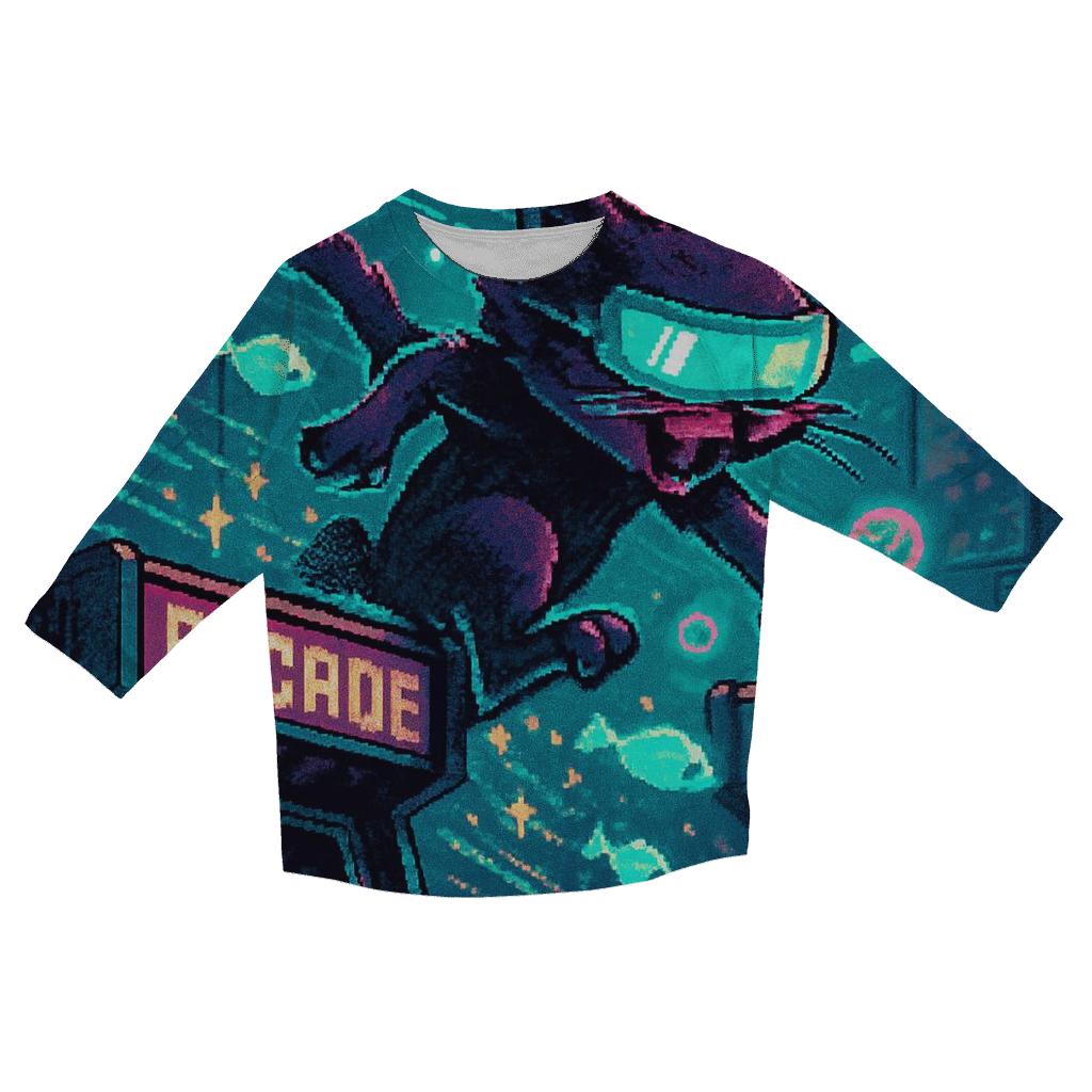 Retro Arcade Alley Cat personalized 3/4 sleeve tees