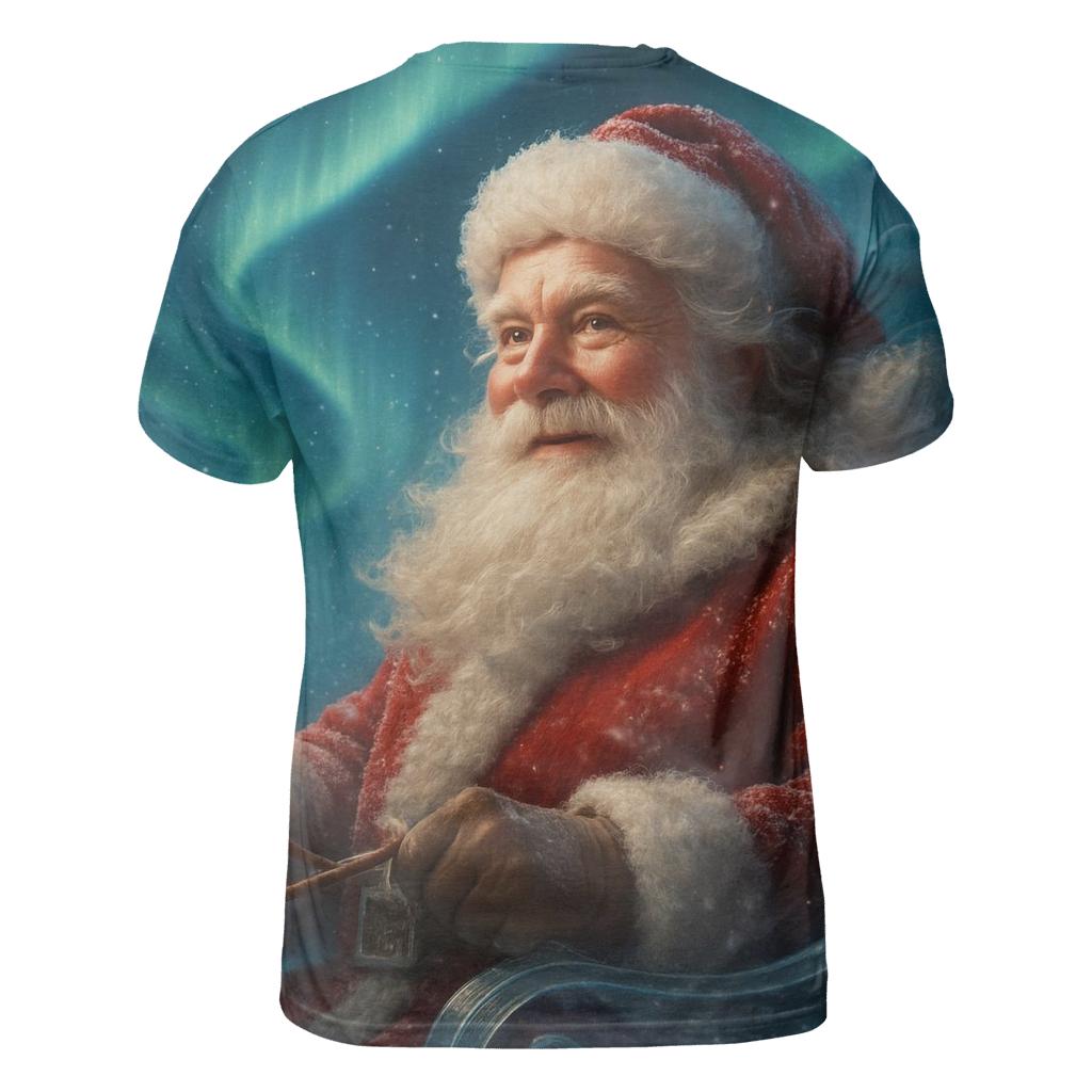 Aurora Sleighmaster Santa vibrant all-over design tees