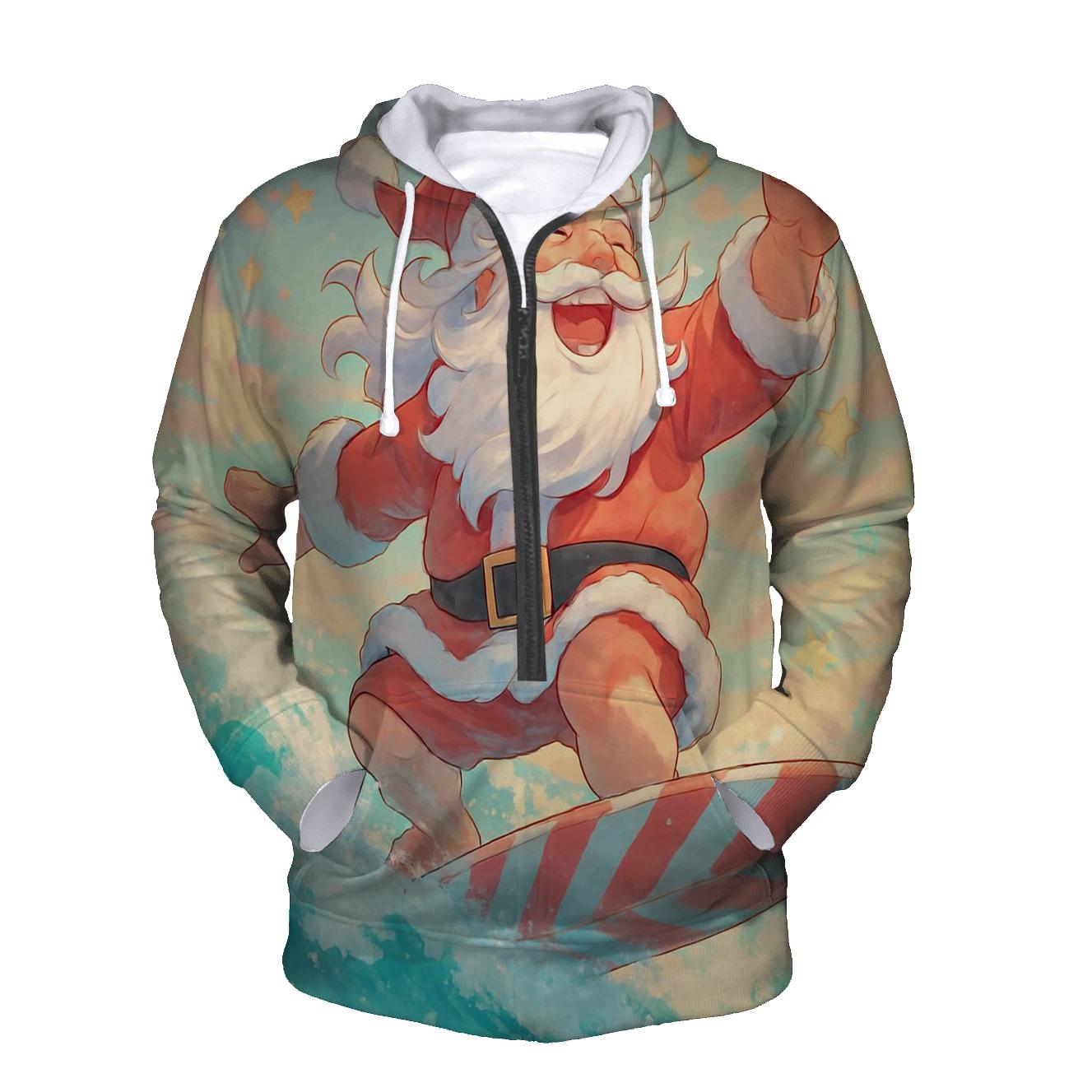 Surfboard Santa Sunshine printed hoodies