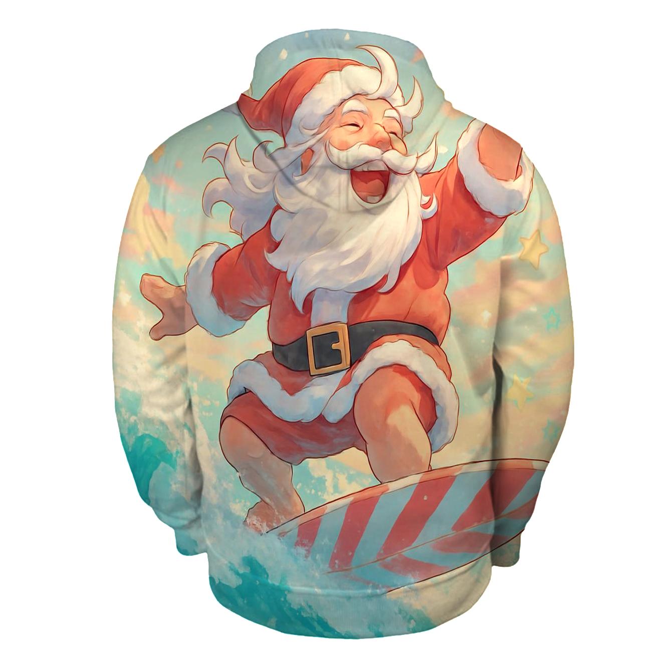 Surfboard Santa Sunshine printed hoodies