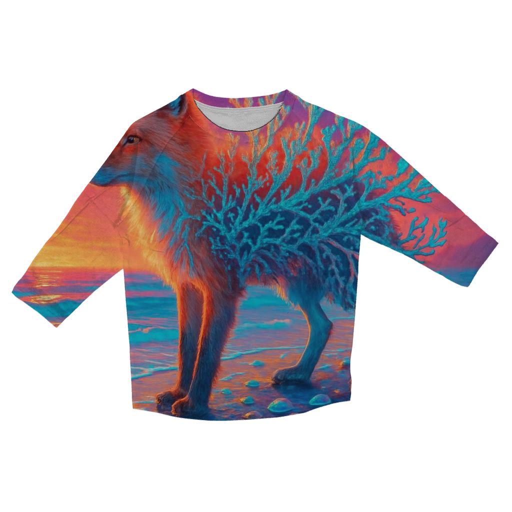 Random Chromatic Coral Fox printed three quarter sleeve shirts