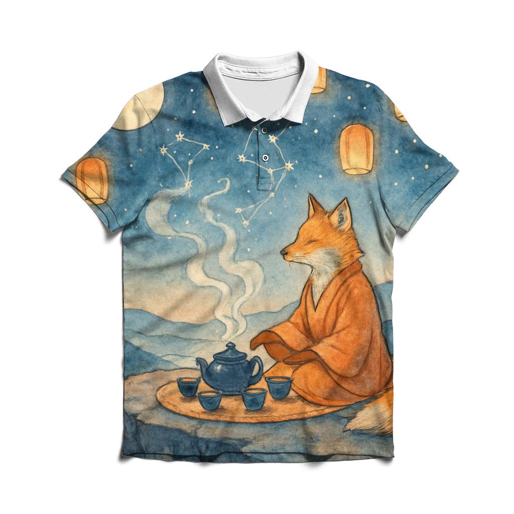 Random Moonlit Tea Fox designer slim fit polos