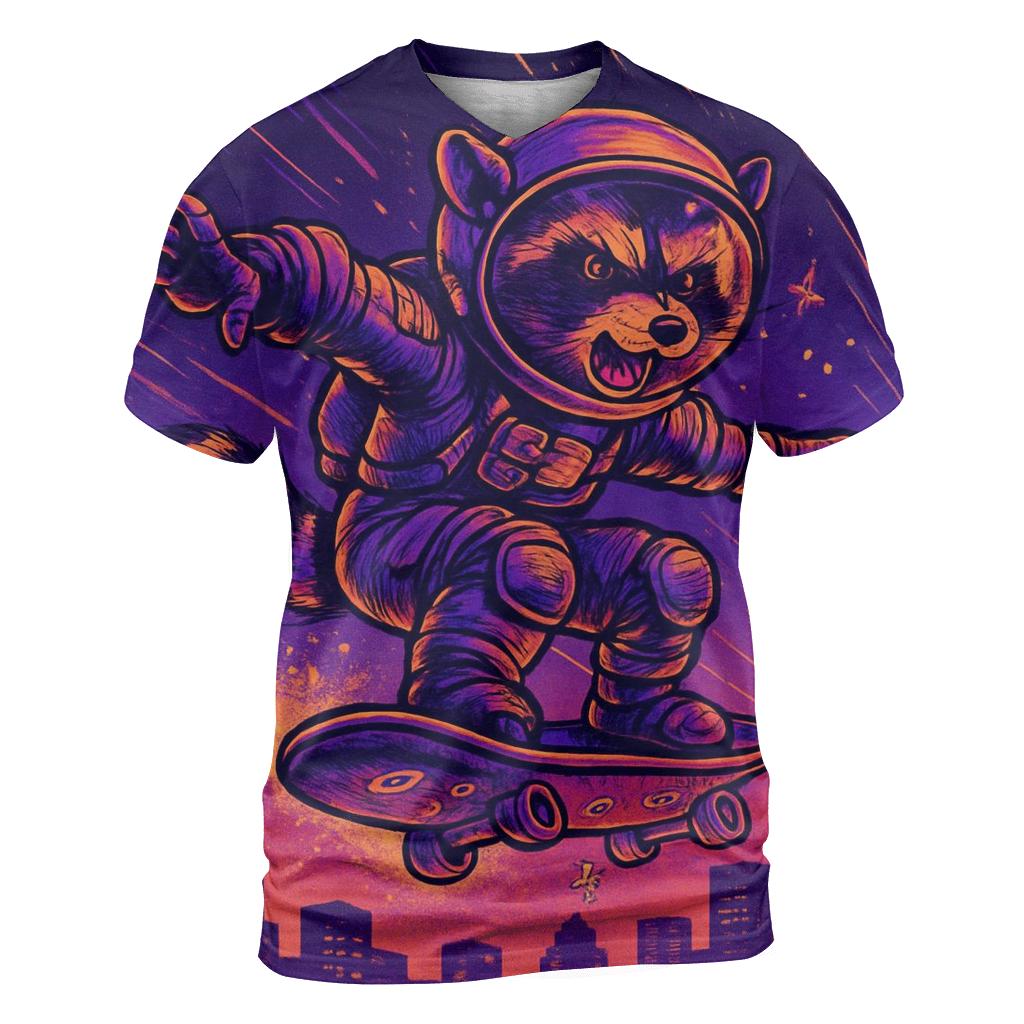 Random Astro Skate Raccoon artistic all-over print tops