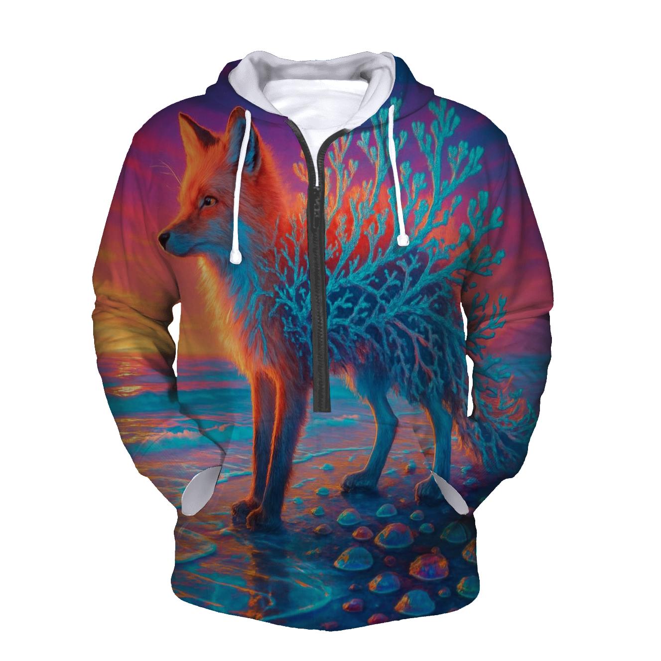Random Chromatic Coral Fox lightweight hoodies