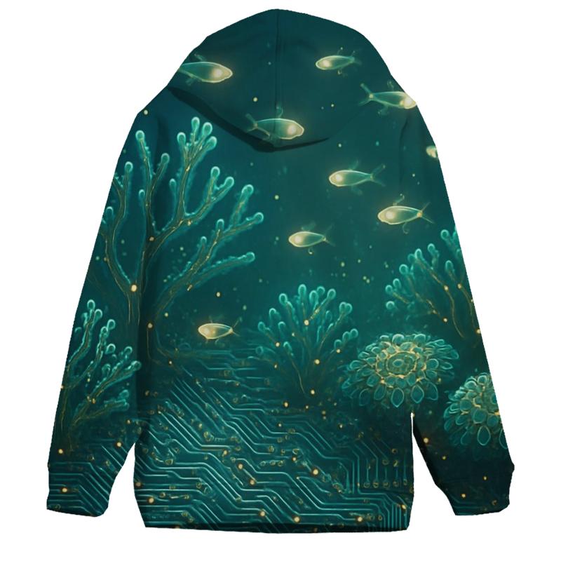 Random Circuitboard Coral Reef embroidered hoodies