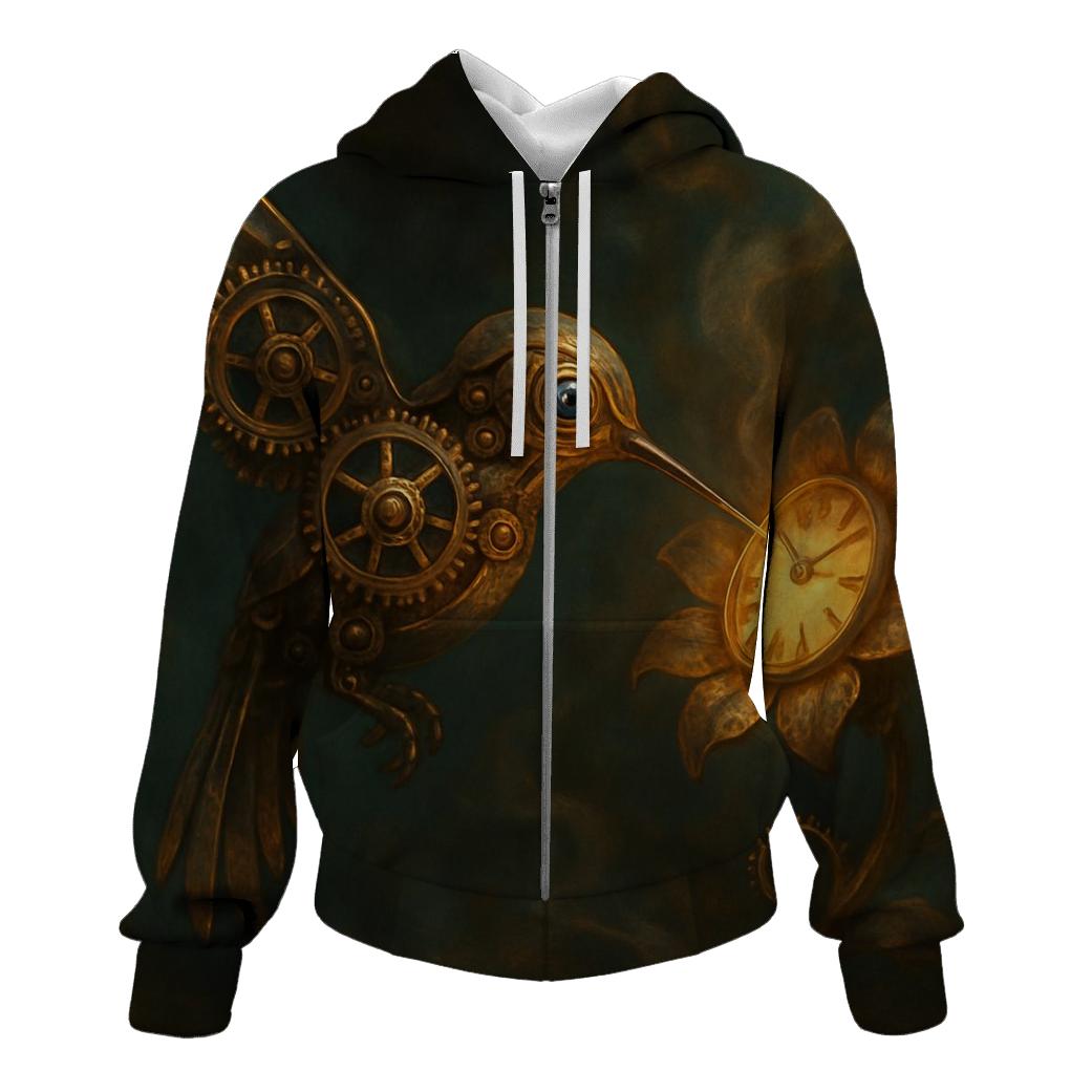 Random Clockwork Hummingbird zip-up hoodies