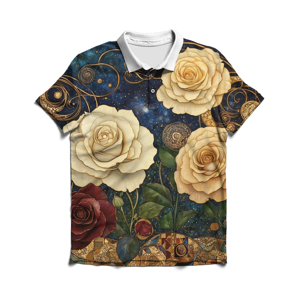 Gustav Klimt Inspired Nebula Garden branded logo polo shirts