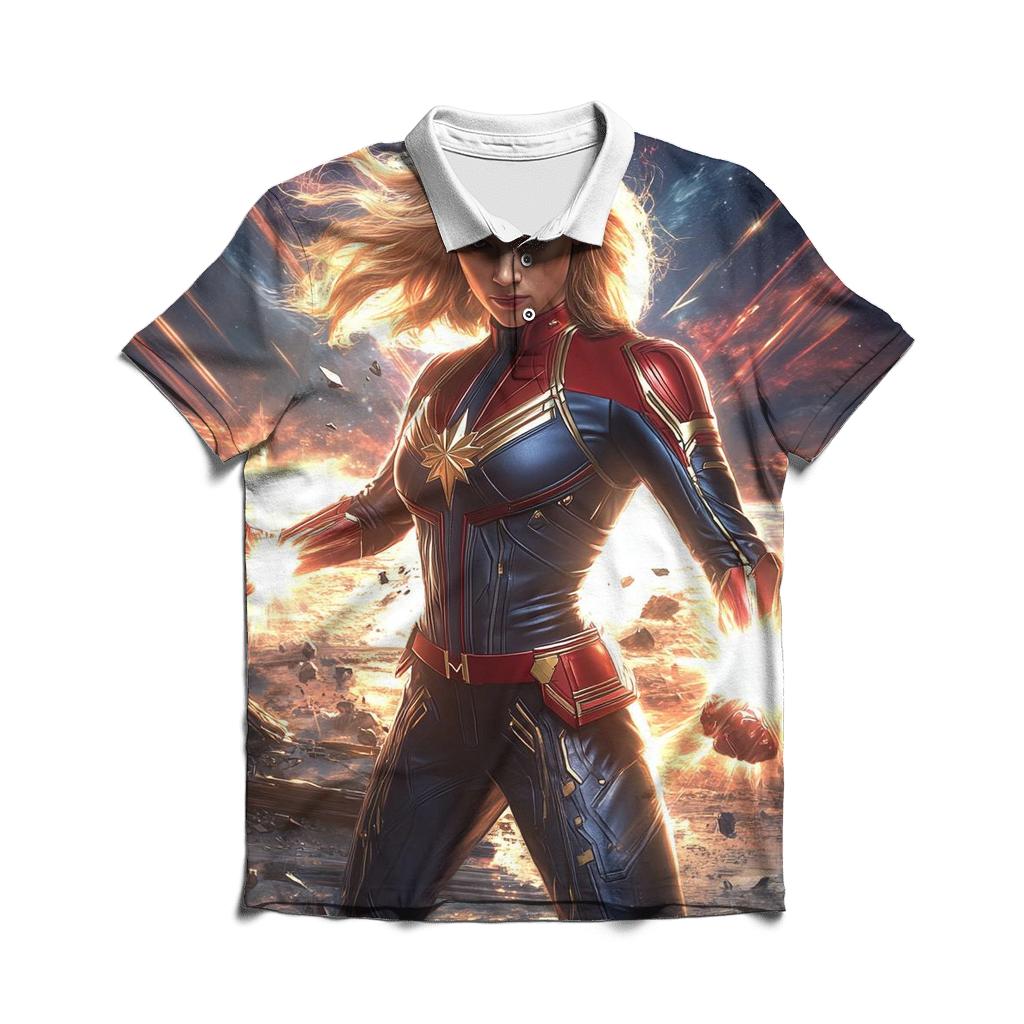 Brie Larson Cosmic Beacon Of Captain Marvels Stellar Resolve designer slim fit polos