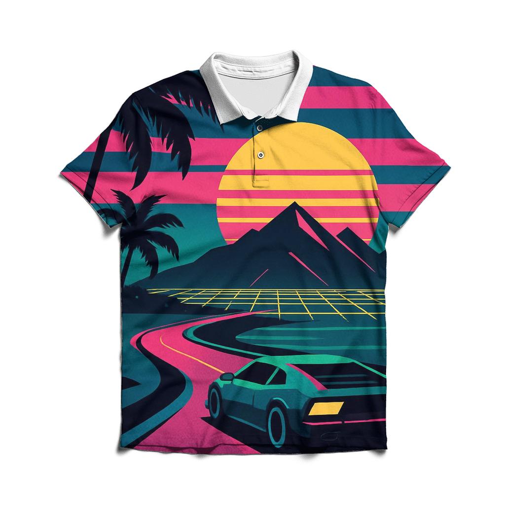 Neon Coastal Drive premium cotton polo shirts