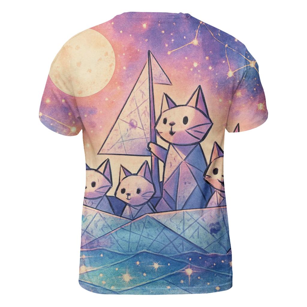 Starlit Origami Cat Crew creative print fashion shirts