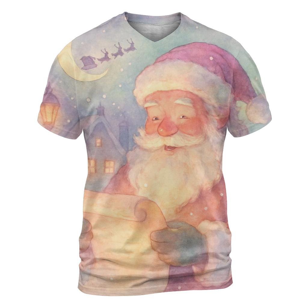 Storybook Moonlight Santa unique graphic print tees