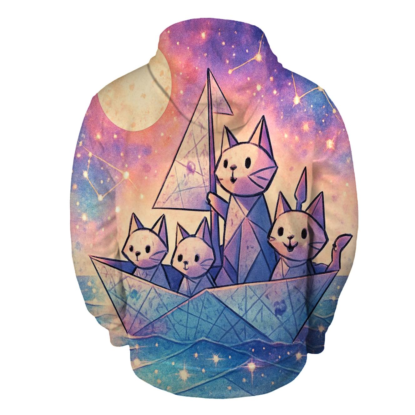 Starlit Origami Cat Crew zip-up hoodies