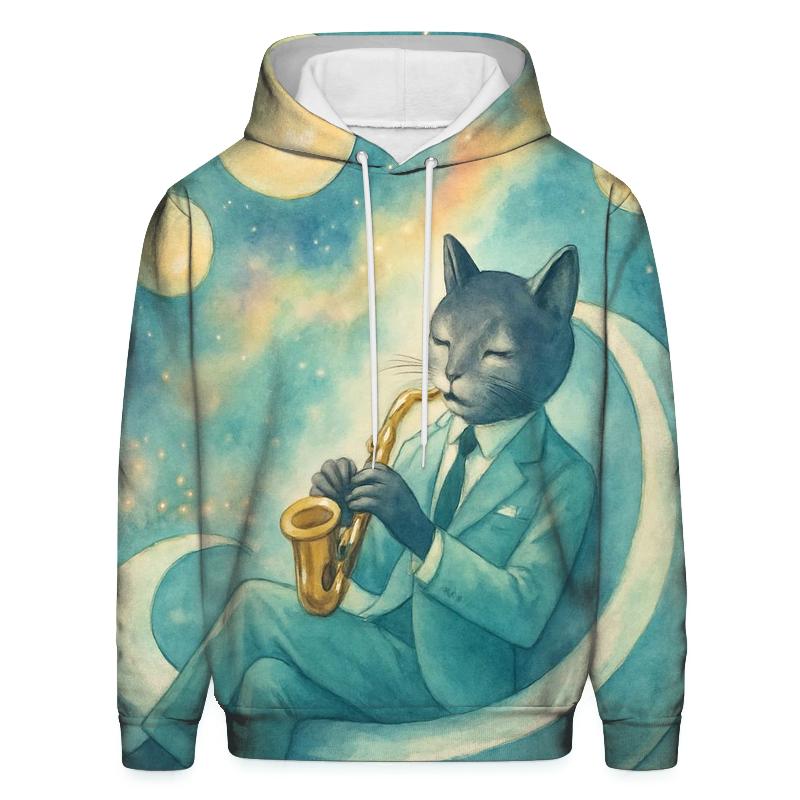 Galactic Lounge Jazz Cat printed hoodies