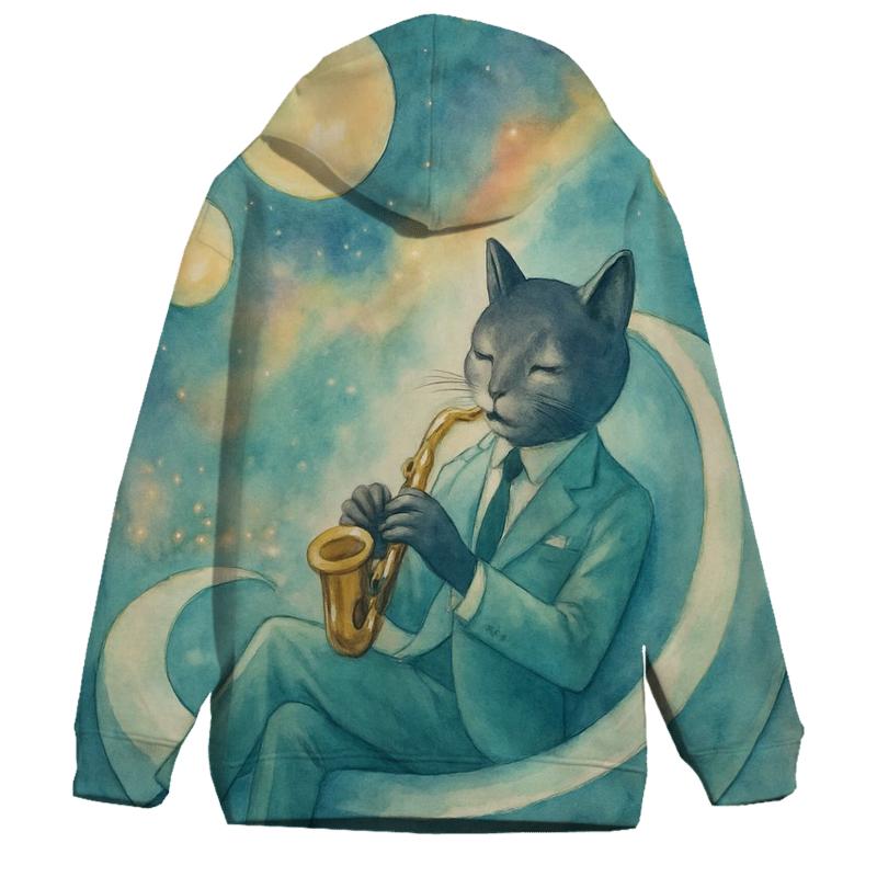 Galactic Lounge Jazz Cat printed hoodies