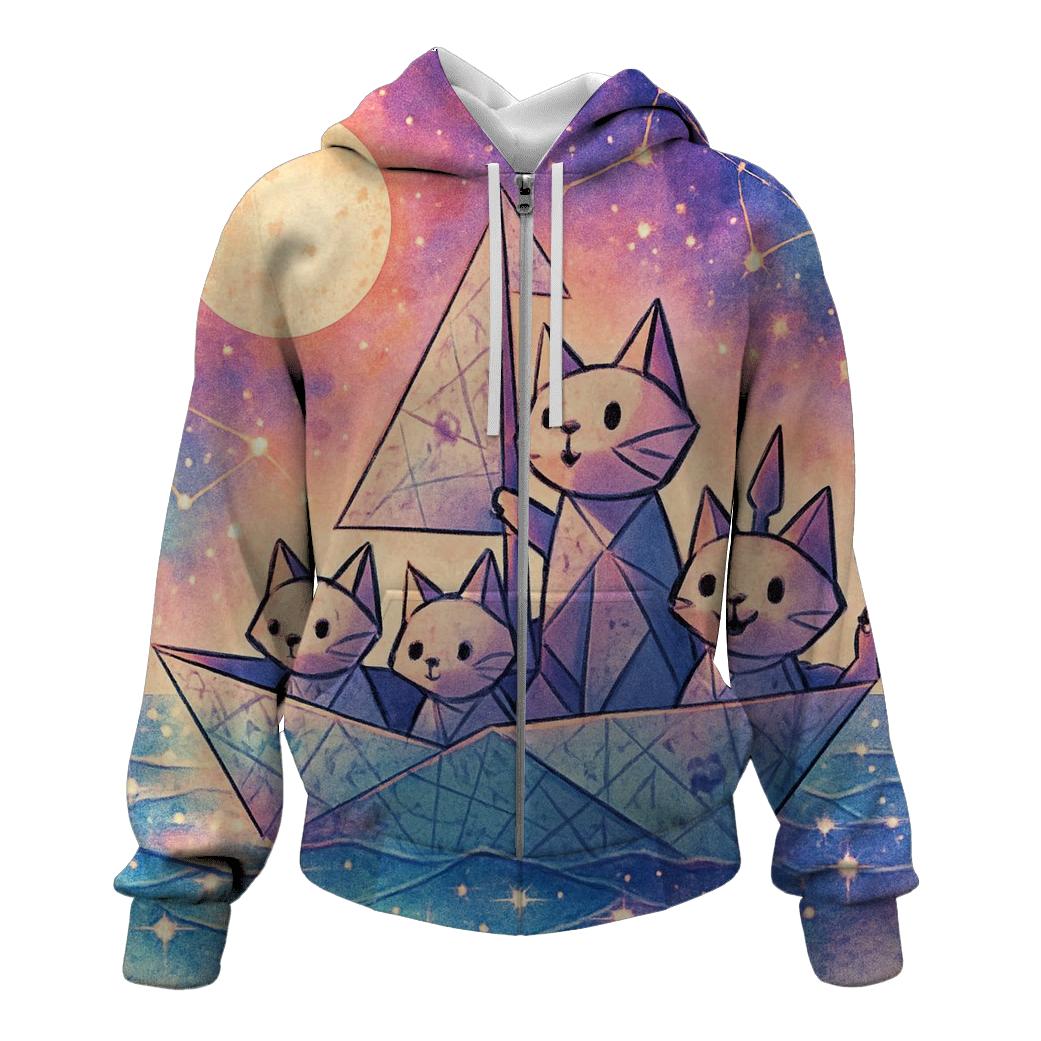 Starlit Origami Cat Crew graphic hoodies