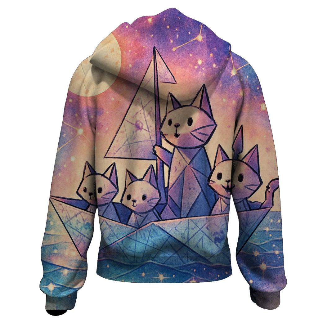 Starlit Origami Cat Crew graphic hoodies