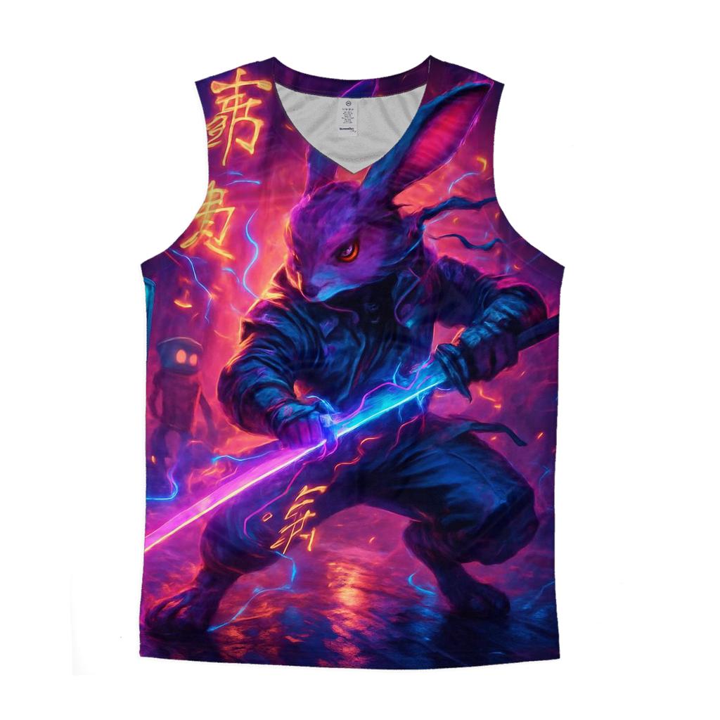 Random Neon Samurai Rabbit trendy fitted tank tops