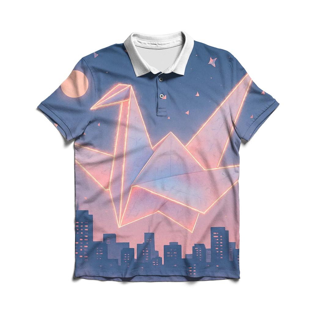 Random Paper Crane Skyline branded logo polo shirts