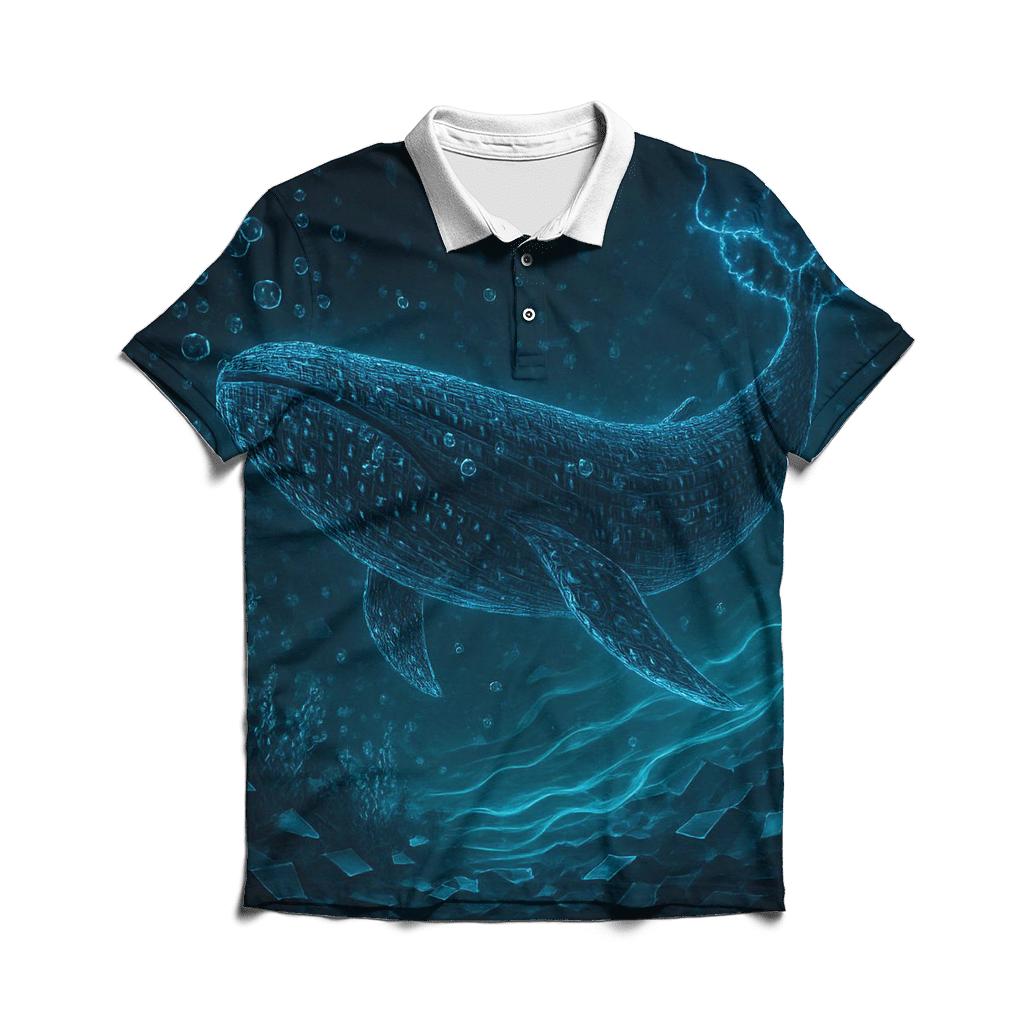 Random Binary Whale embroidered polo tops