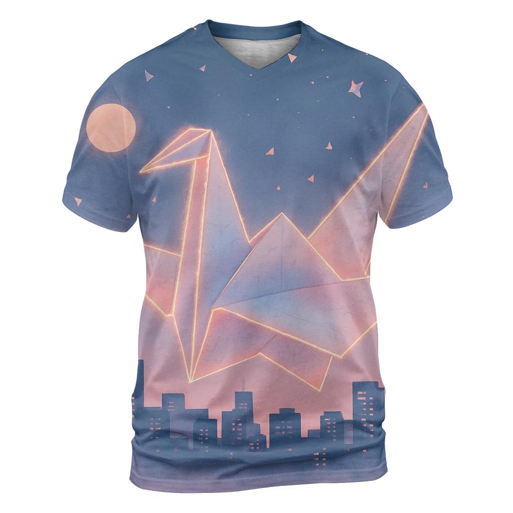 Random Paper Crane Skyline vibrant all-over design tees