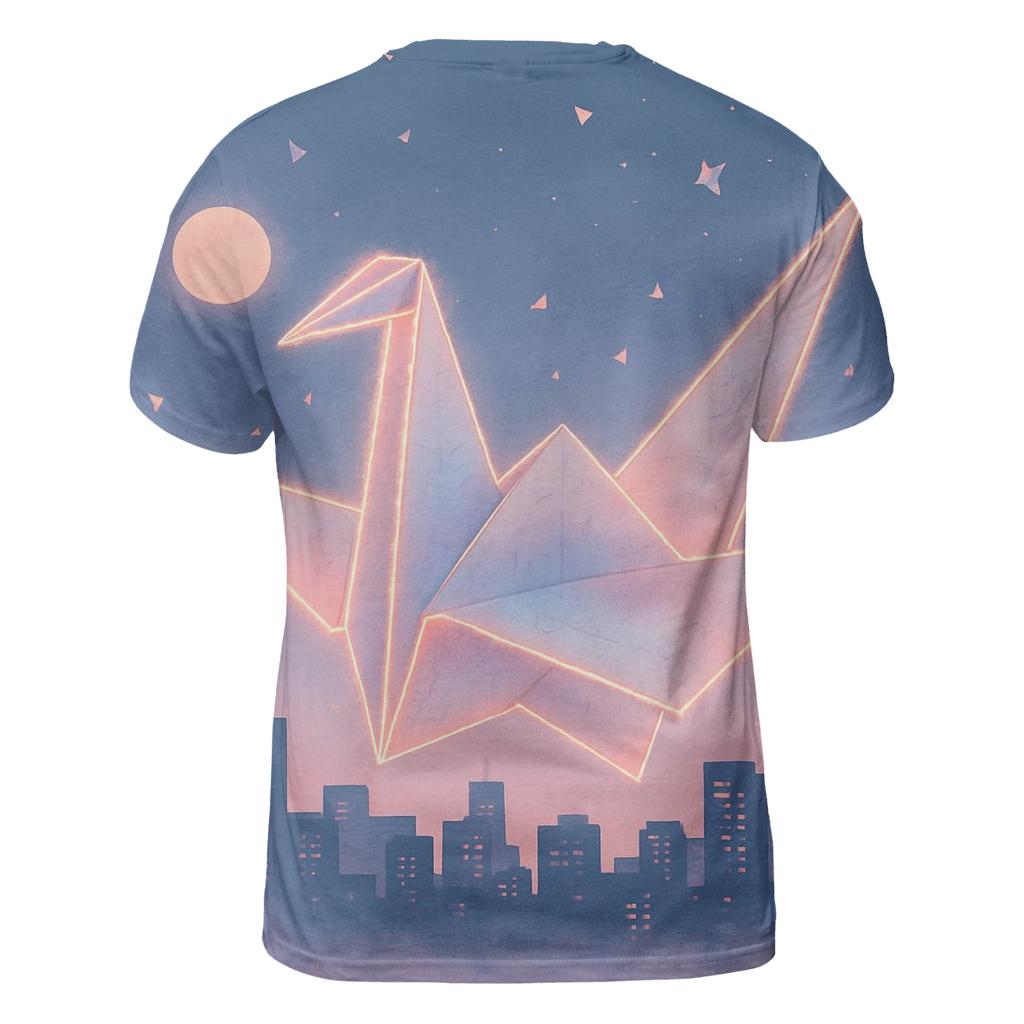Random Paper Crane Skyline vibrant all-over design tees