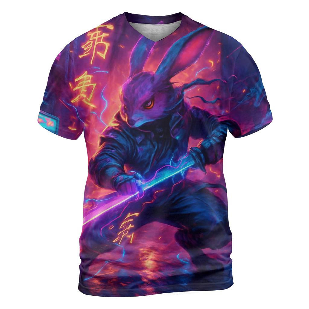 Random Neon Samurai Rabbit unique graphic print tees