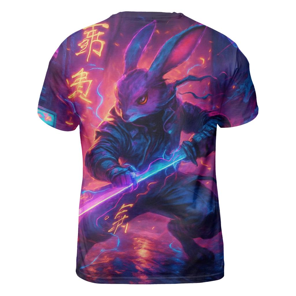 Random Neon Samurai Rabbit unique graphic print tees
