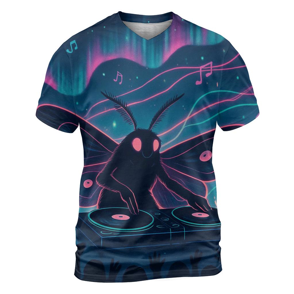 Random Vinyl Moth DJ artistic all-over print tops