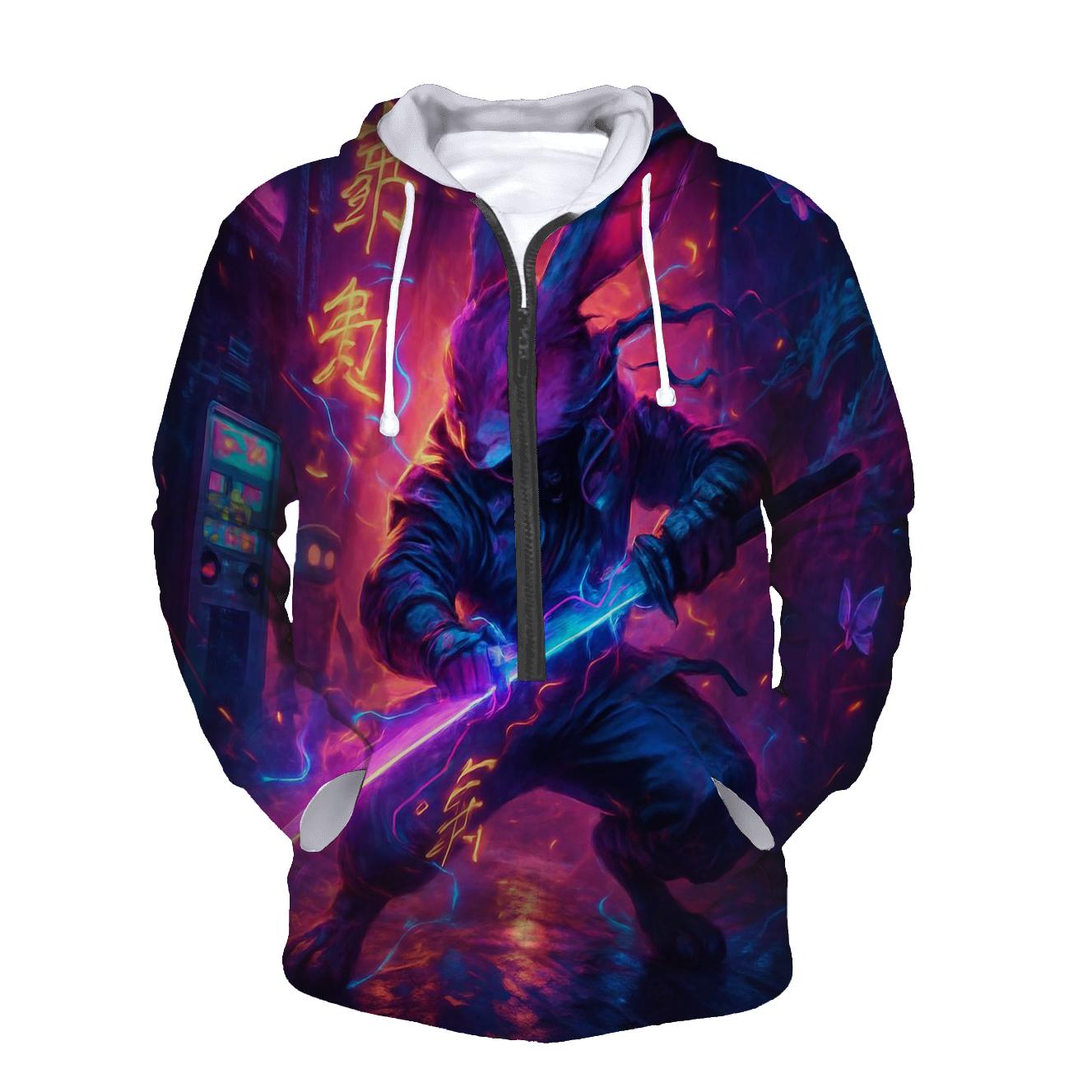 Random Neon Samurai Rabbit lightweight hoodies