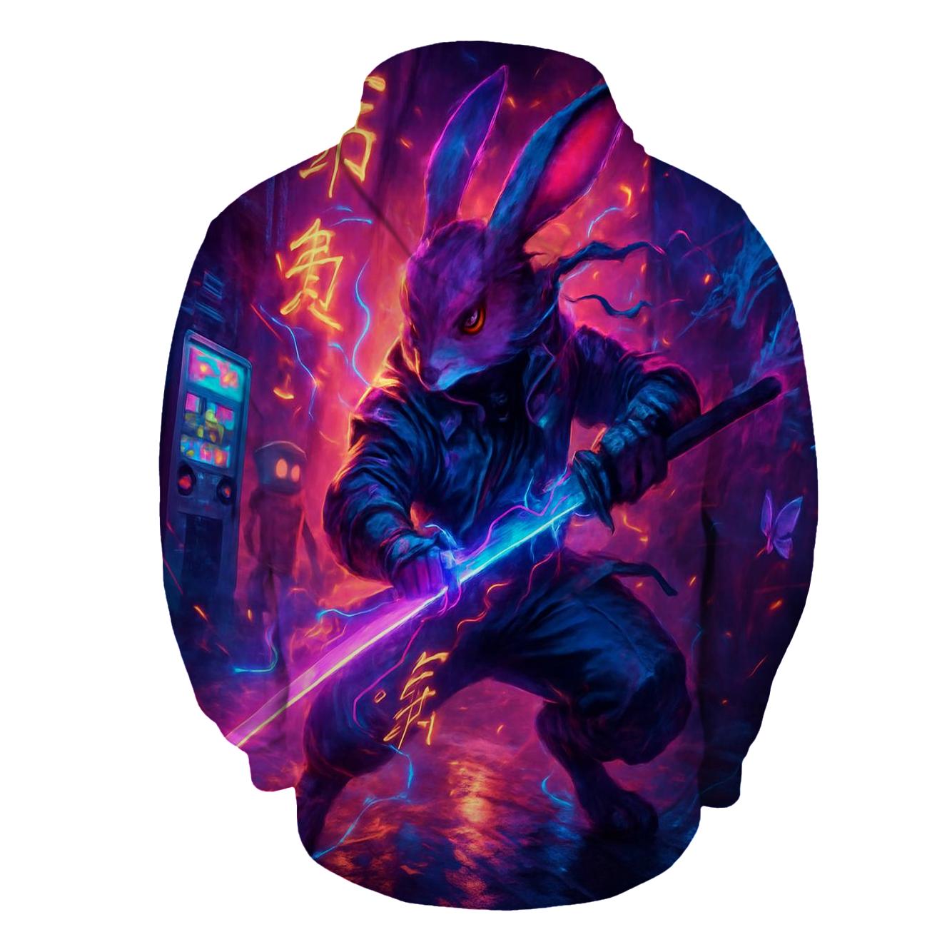 Random Neon Samurai Rabbit lightweight hoodies