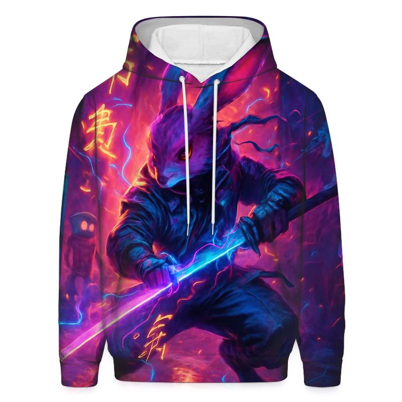 Random Neon Samurai Rabbit designer hoodies