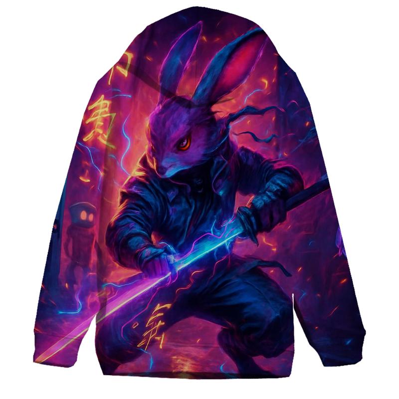 Random Neon Samurai Rabbit designer hoodies