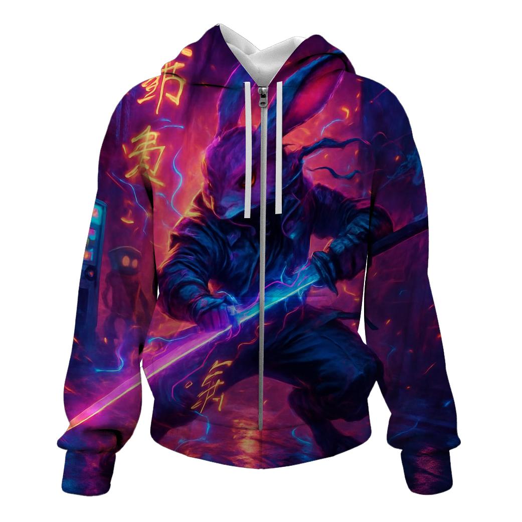 Random Neon Samurai Rabbit designer hoodies