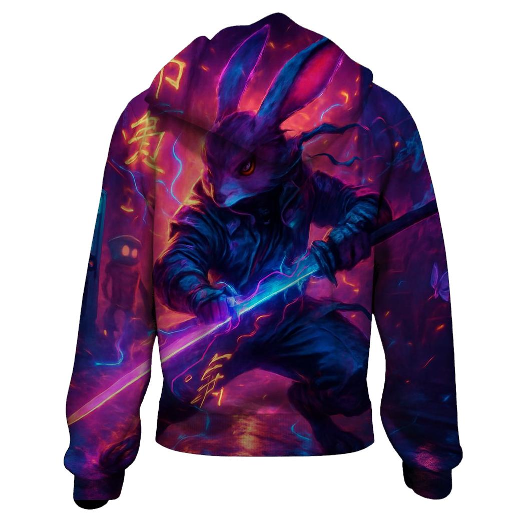 Random Neon Samurai Rabbit designer hoodies