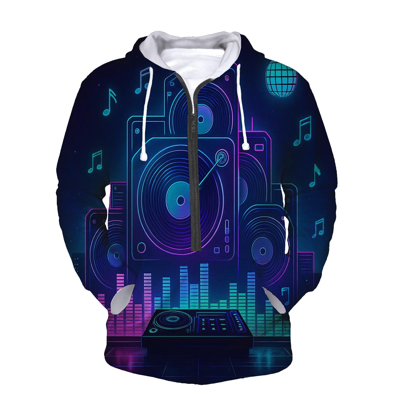 Neon Turntable Skyline printed hoodies