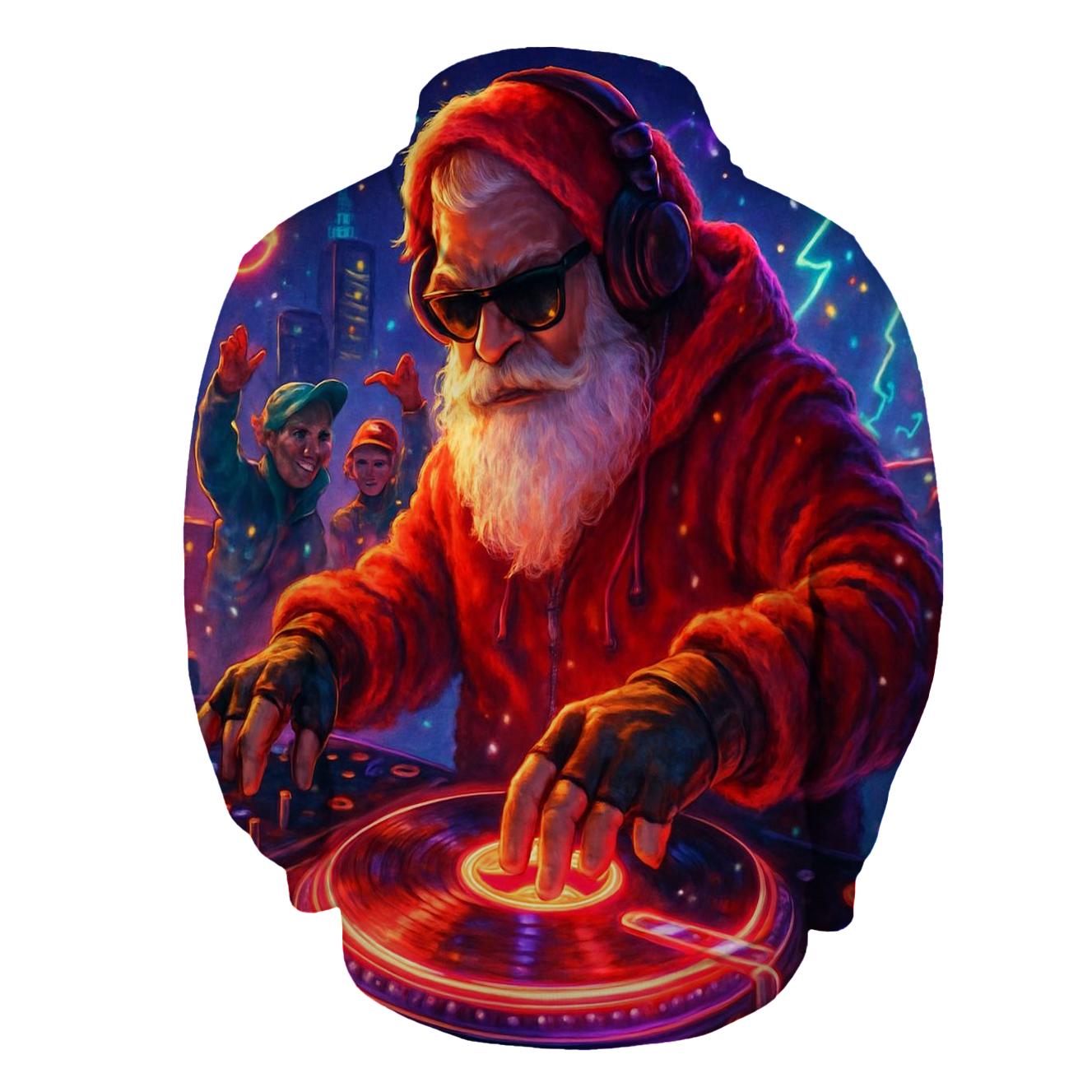 Neon Night DJ Santa printed hoodies