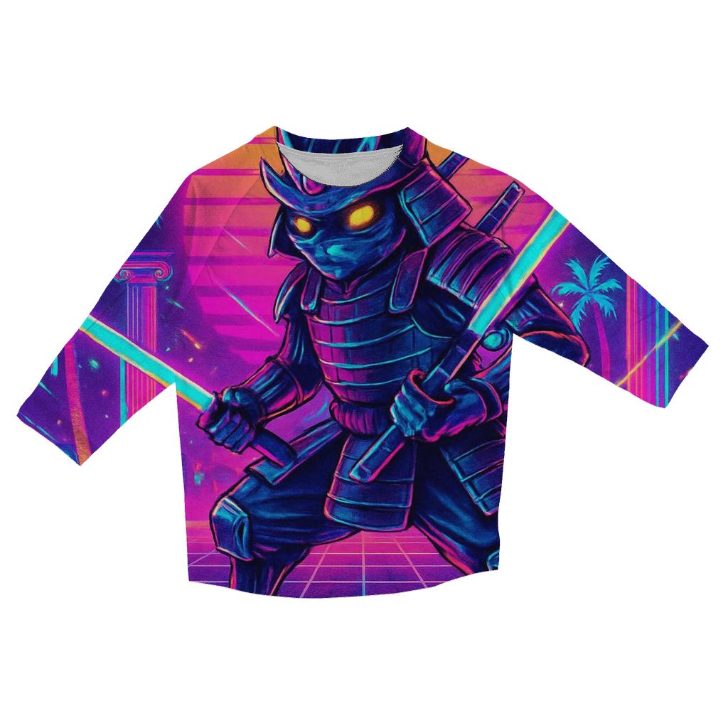 Vaporwave Samurai Cat custom 3/4 sleeve shirts