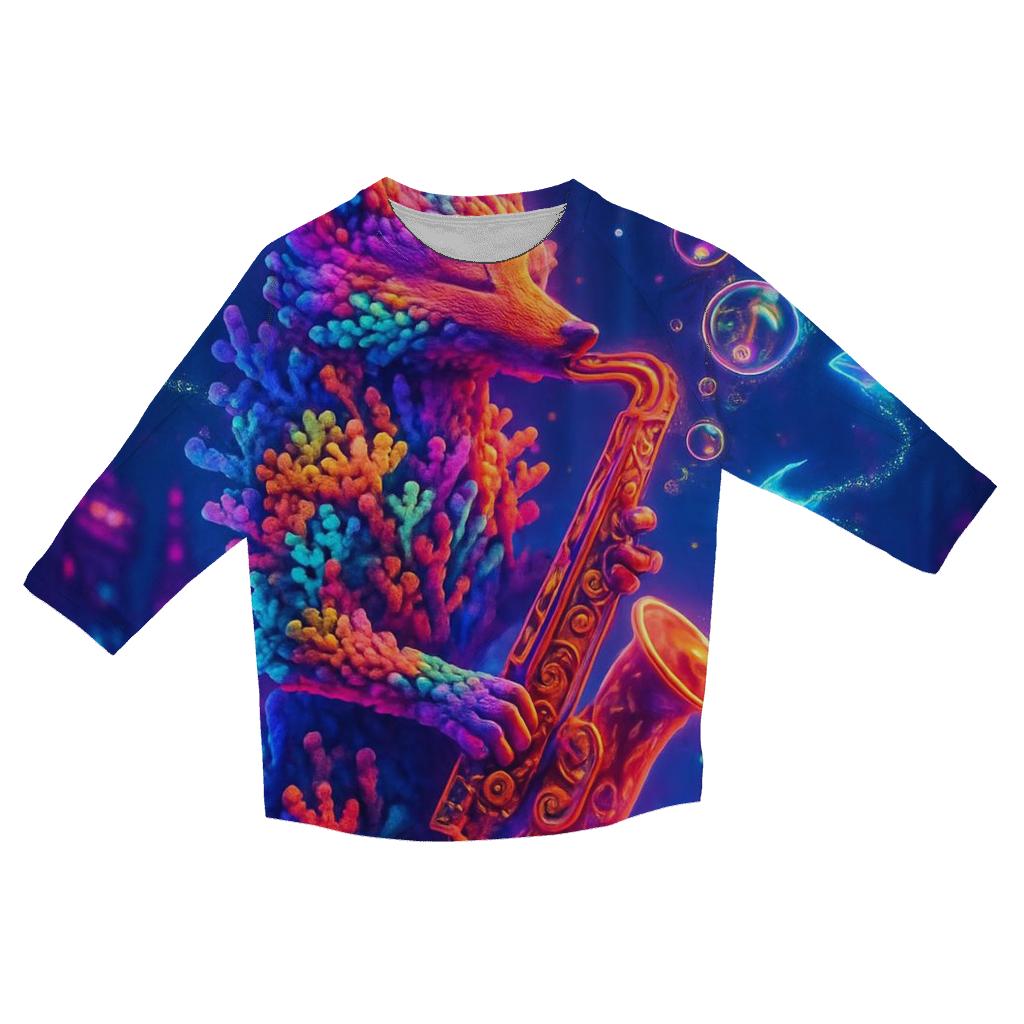 Synthwave Coral Fox printed three quarter sleeve shirts
