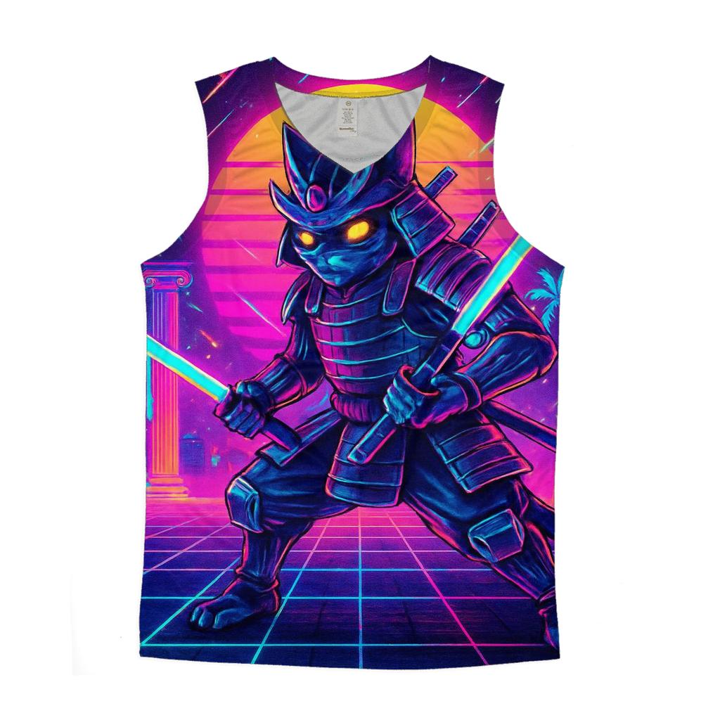 Vaporwave Samurai Cat casual summer tank tops