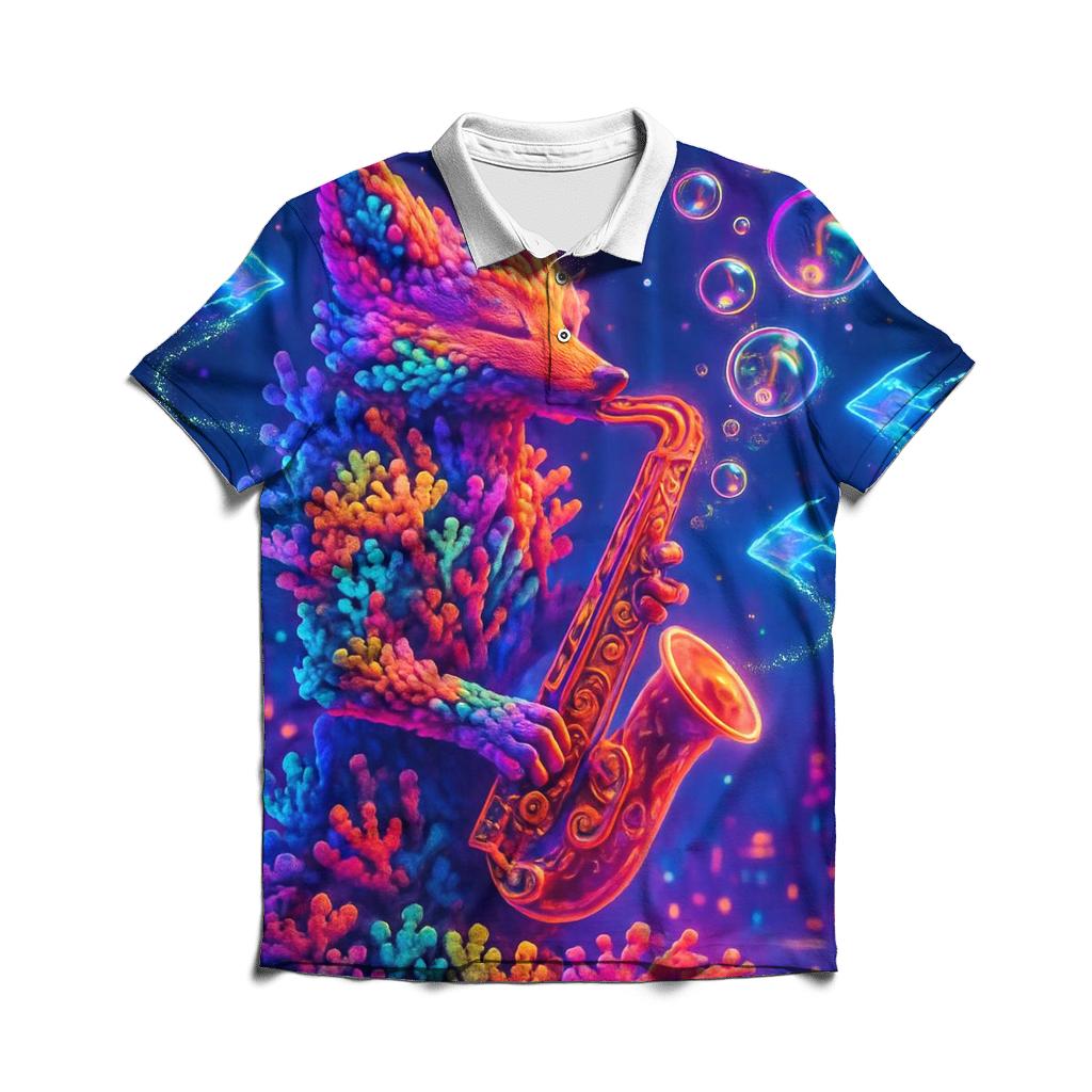 Synthwave Coral Fox embroidered polo tops