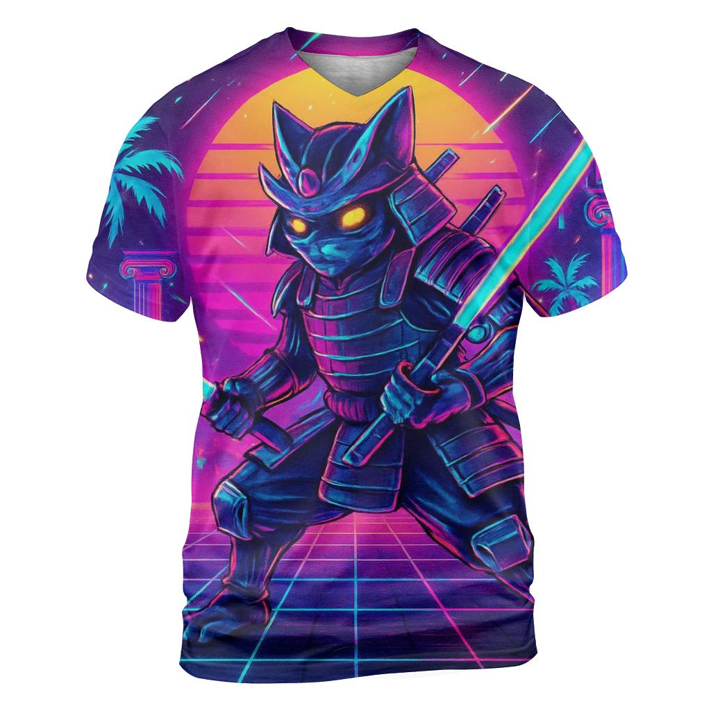 Vaporwave Samurai Cat unique graphic print tees