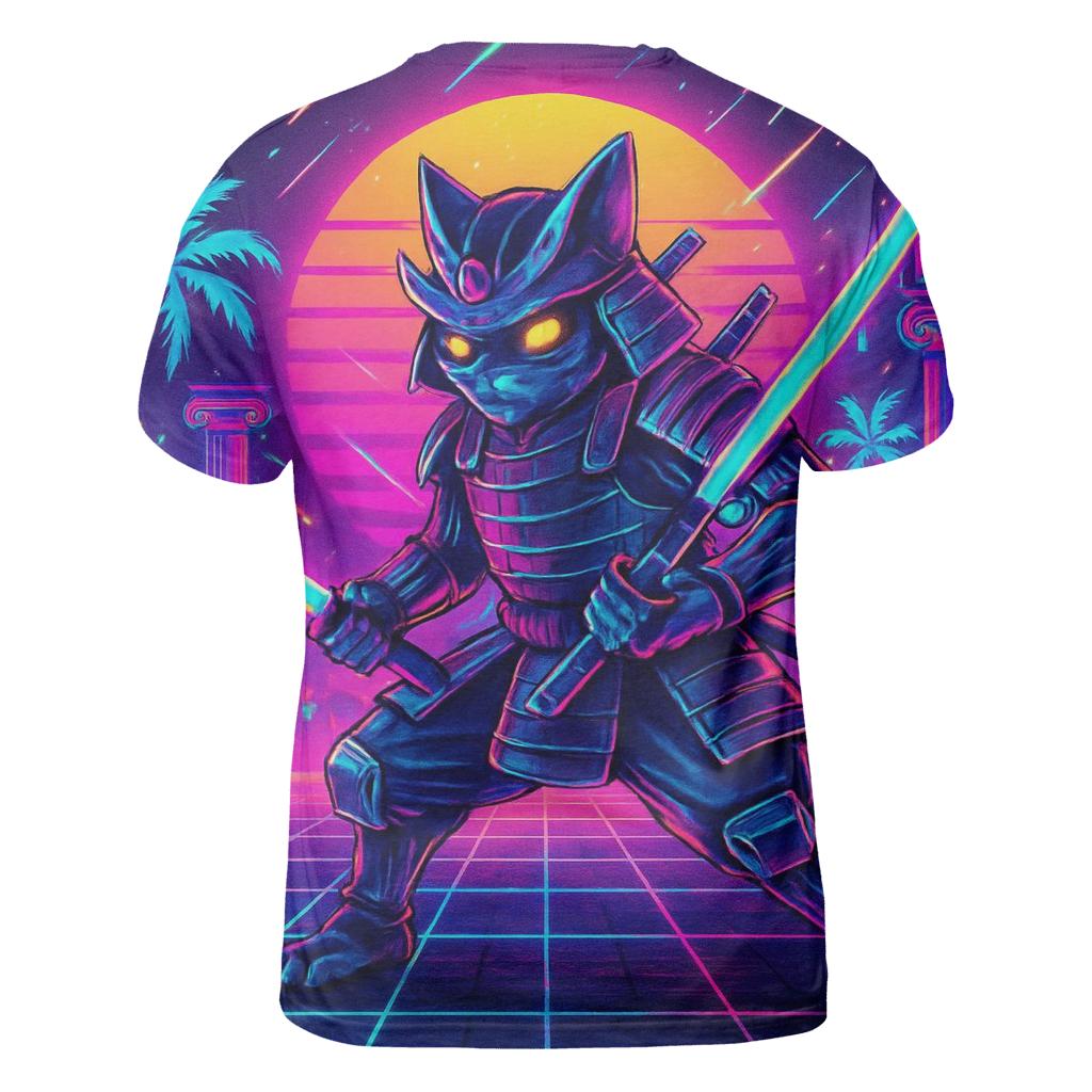 Vaporwave Samurai Cat unique graphic print tees