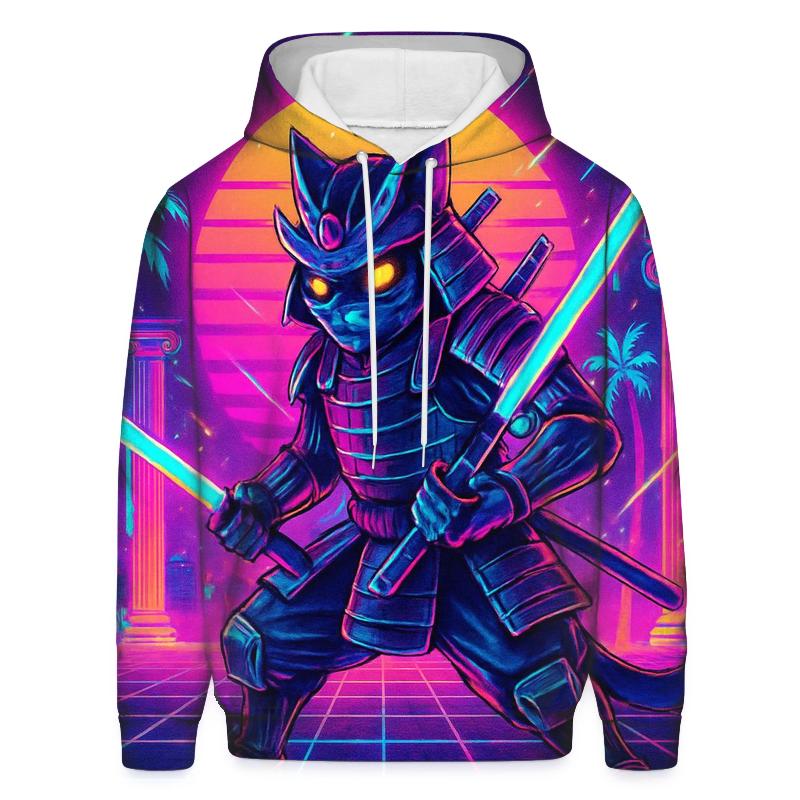 Vaporwave Samurai Cat pullover hoodies