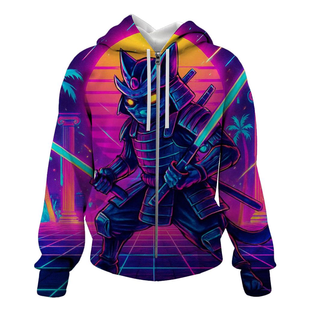 Vaporwave Samurai Cat lightweight hoodies